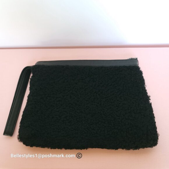 VIAVENETO Delilah Curly Lambskin Shearling Large Pouch/Wristlet- Black color - Picture 4 of 16